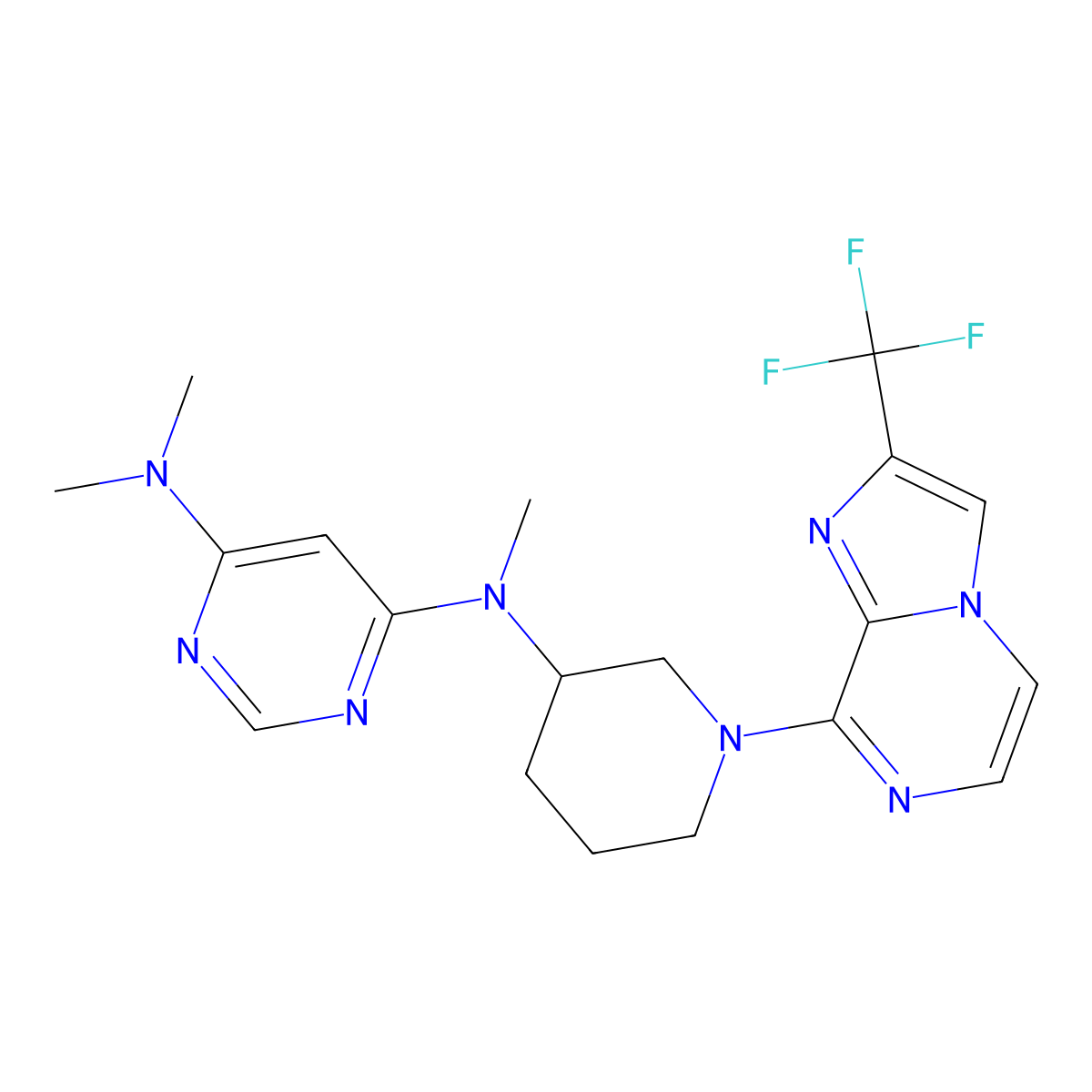 N4,N4,N6-trimethyl-N6-{1-[2-(trifluoromethyl)imidazo[1,2-a]pyrazin-8-yl]piperidin-3-yl}pyrimidine-4,6-diamine molecular structure, CAS 3054597-38-2