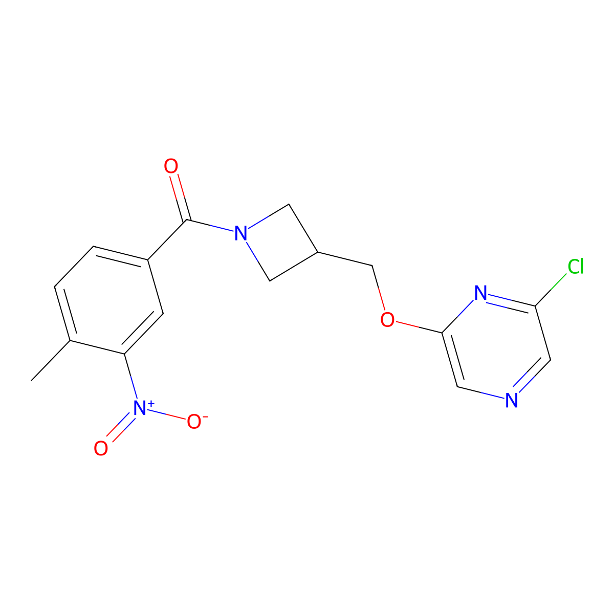 2-Chloro-6-{[1-(4-methyl-3-nitrobenzoyl)azetidin-3-yl]methoxy}pyrazine molecular structure, CAS 3054597-42-8