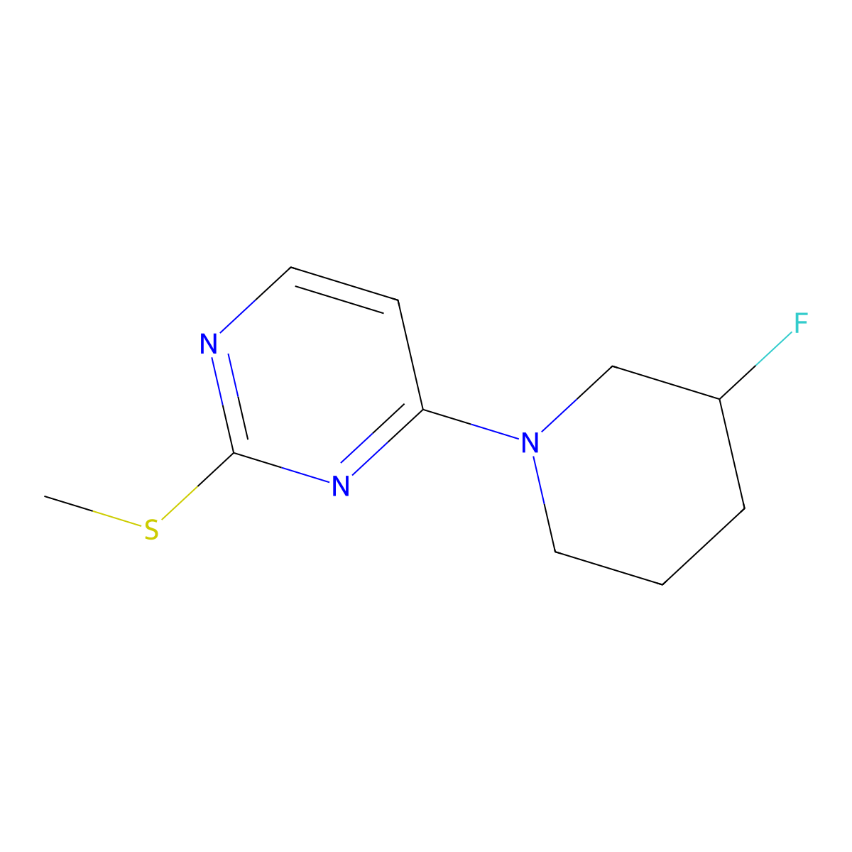 4-(3-Fluoropiperidin-1-yl)-2-(methylsulfanyl)pyrimidine molecular structure, CAS 3054597-44-0