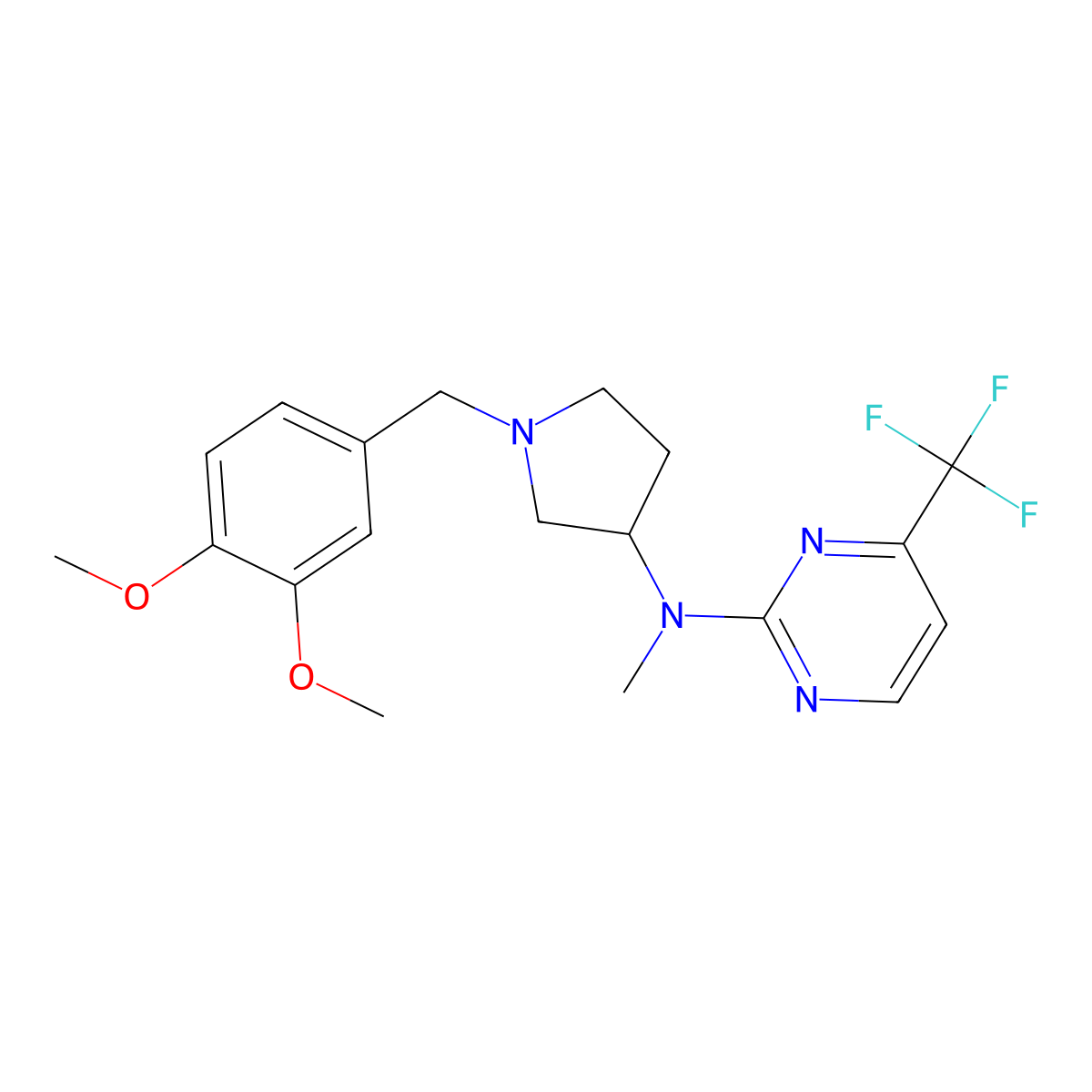 N-{1-[(3,4-dimethoxyphenyl)methyl]pyrrolidin-3-yl}-N-methyl-4-(trifluoromethyl)pyrimidin-2-amine molecular structure, CAS 3054597-45-1