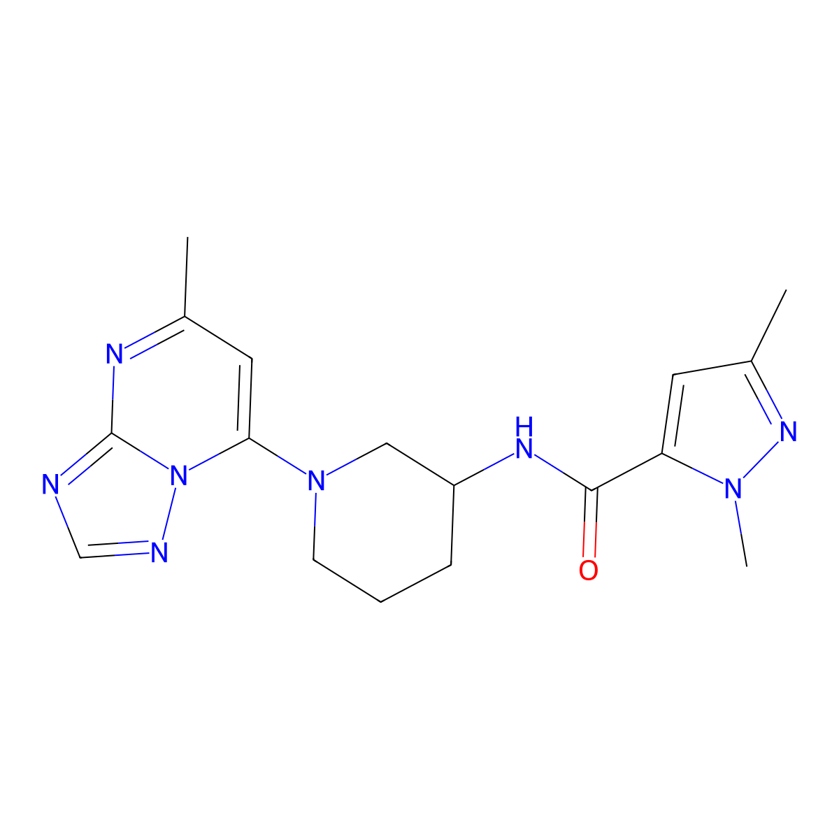 1,3-dimethyl-N-(1-{5-methyl-[1,2,4]triazolo[1,5-a]pyrimidin-7-yl}piperidin-3-yl)-1H-pyrazole-5-carboxamide molecular structure, CAS 3054597-48-4
