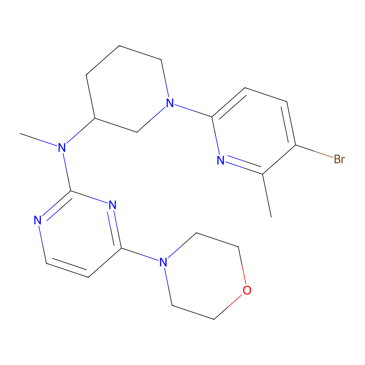 N-[1-(5-bromo-6-methylpyridin-2-yl)piperidin-3-yl]-N-methyl-4-(morpholin-4-yl)pyrimidin-2-amine molecular structure, CAS 3054597-50-8