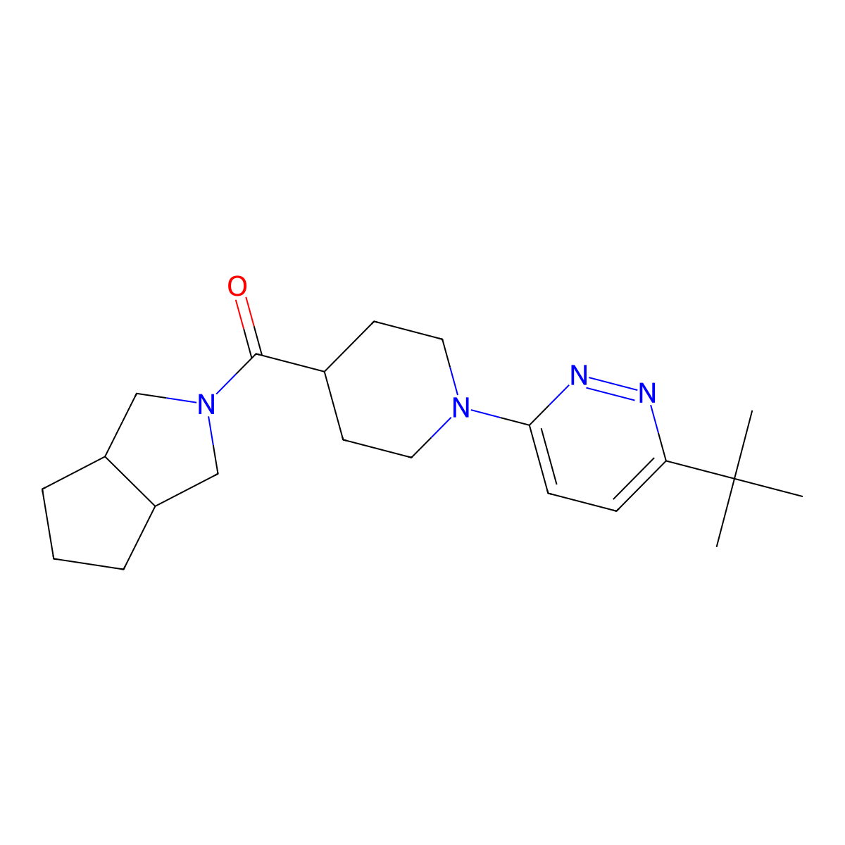 3-Tert-butyl-6-(4-{octahydrocyclopenta[c]pyrrole-2-carbonyl}piperidin-1-yl)pyridazine molecular structure, CAS 3054597-51-9