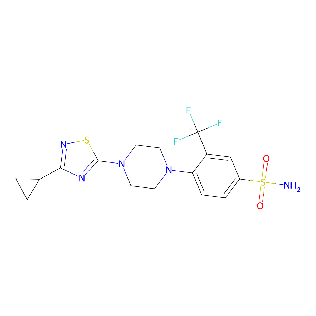 4-[4-(3-Cyclopropyl-1,2,4-thiadiazol-5-yl)piperazin-1-yl]-3-(trifluoromethyl)benzene-1-sulfonamide molecular structure, CAS 3054597-52-0