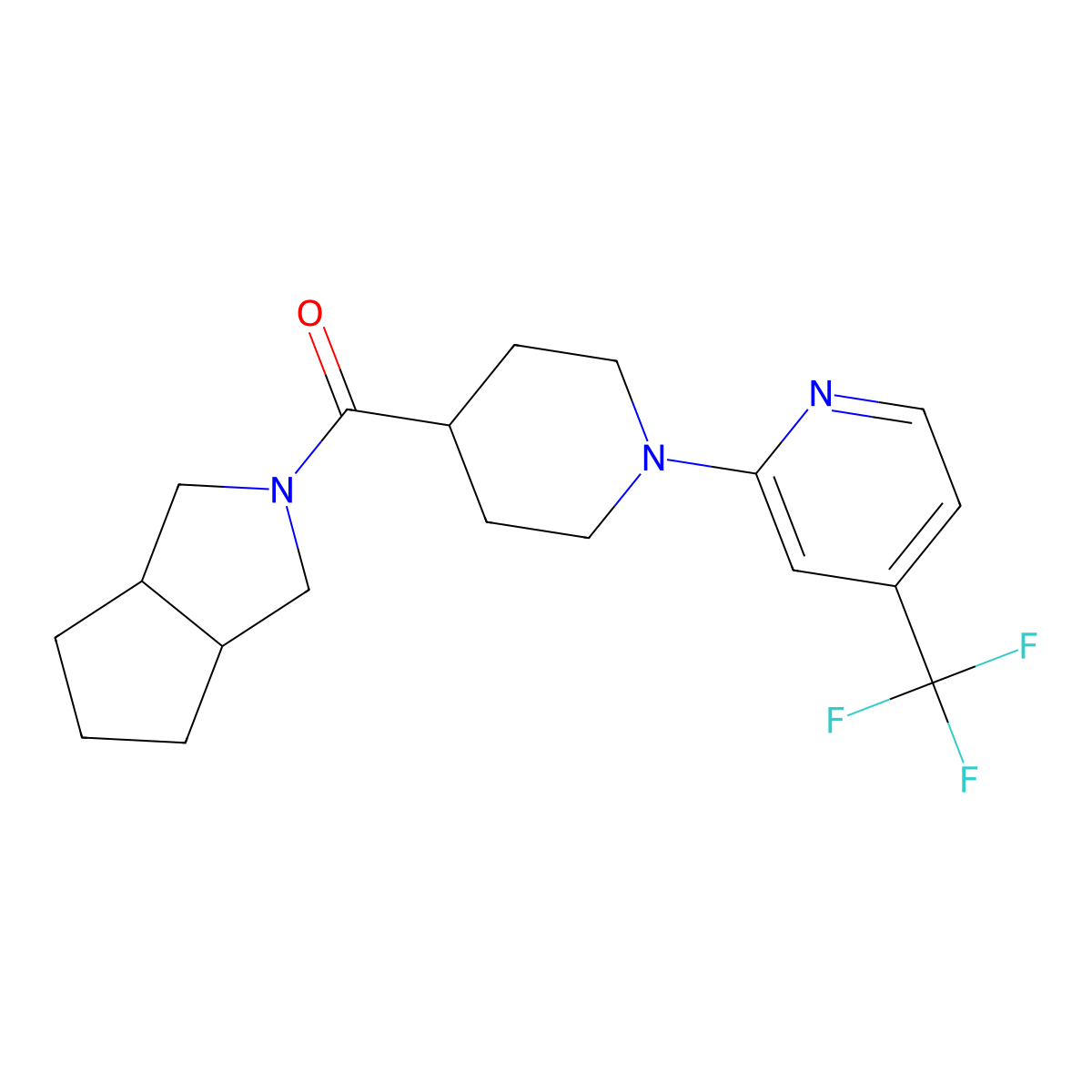 2-(4-{Octahydrocyclopenta[c]pyrrole-2-carbonyl}piperidin-1-yl)-4-(trifluoromethyl)pyridine molecular structure, CAS 3054597-58-6