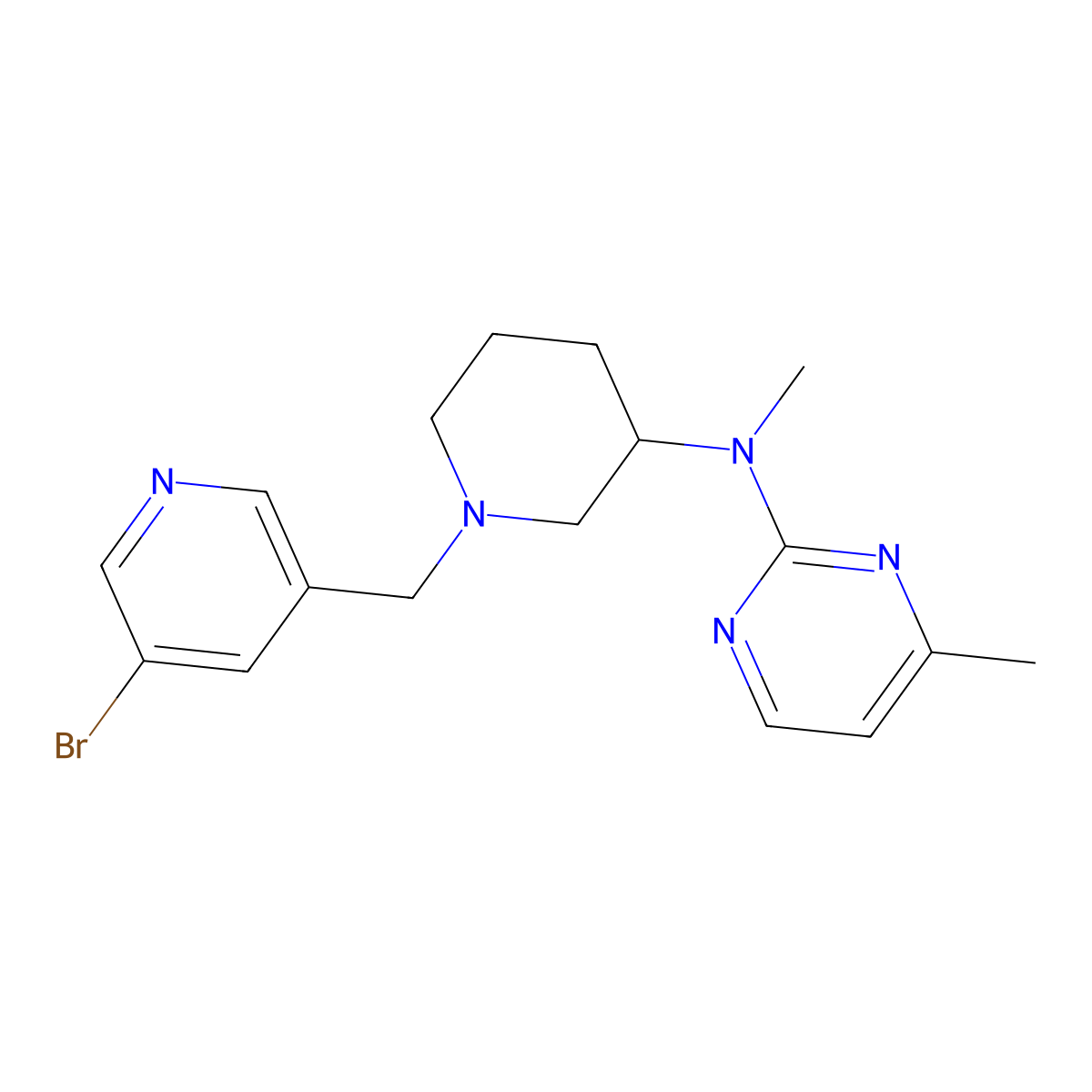 N-{1-[(5-bromopyridin-3-yl)methyl]piperidin-3-yl}-N,4-dimethylpyrimidin-2-amine molecular structure, CAS 3054597-69-9