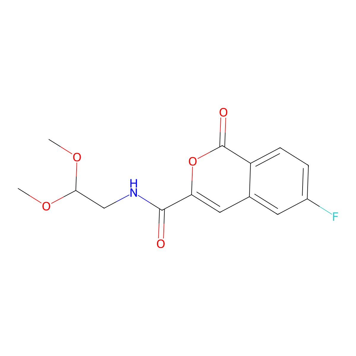 N-(2,2-dimethoxyethyl)-6-fluoro-1-oxo-1H-isochromene-3-carboxamide molecular structure, CAS 3054597-72-4