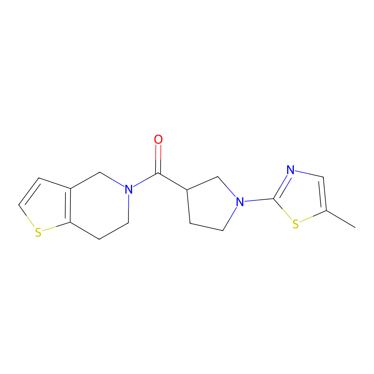 5-methyl-2-(3-{4H,5H,6H,7H-thieno[3,2-c]pyridine-5-carbonyl}pyrrolidin-1-yl)-1,3-thiazole molecular structure, CAS 3054597-75-7