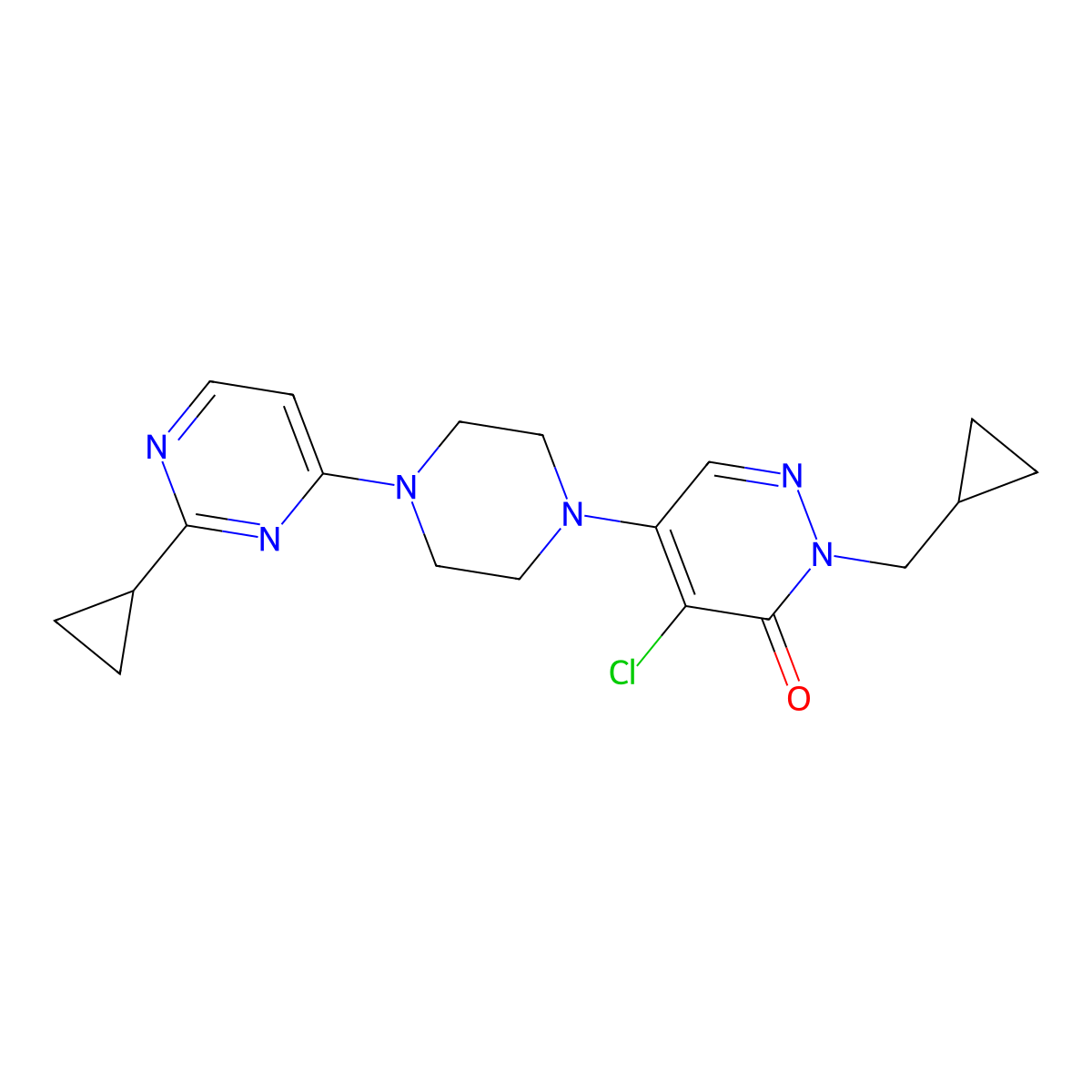 4-Chloro-2-(cyclopropylmethyl)-5-[4-(2-cyclopropylpyrimidin-4-yl)piperazin-1-yl]pyridazin-3-one molecular structure, CAS 3054597-76-8