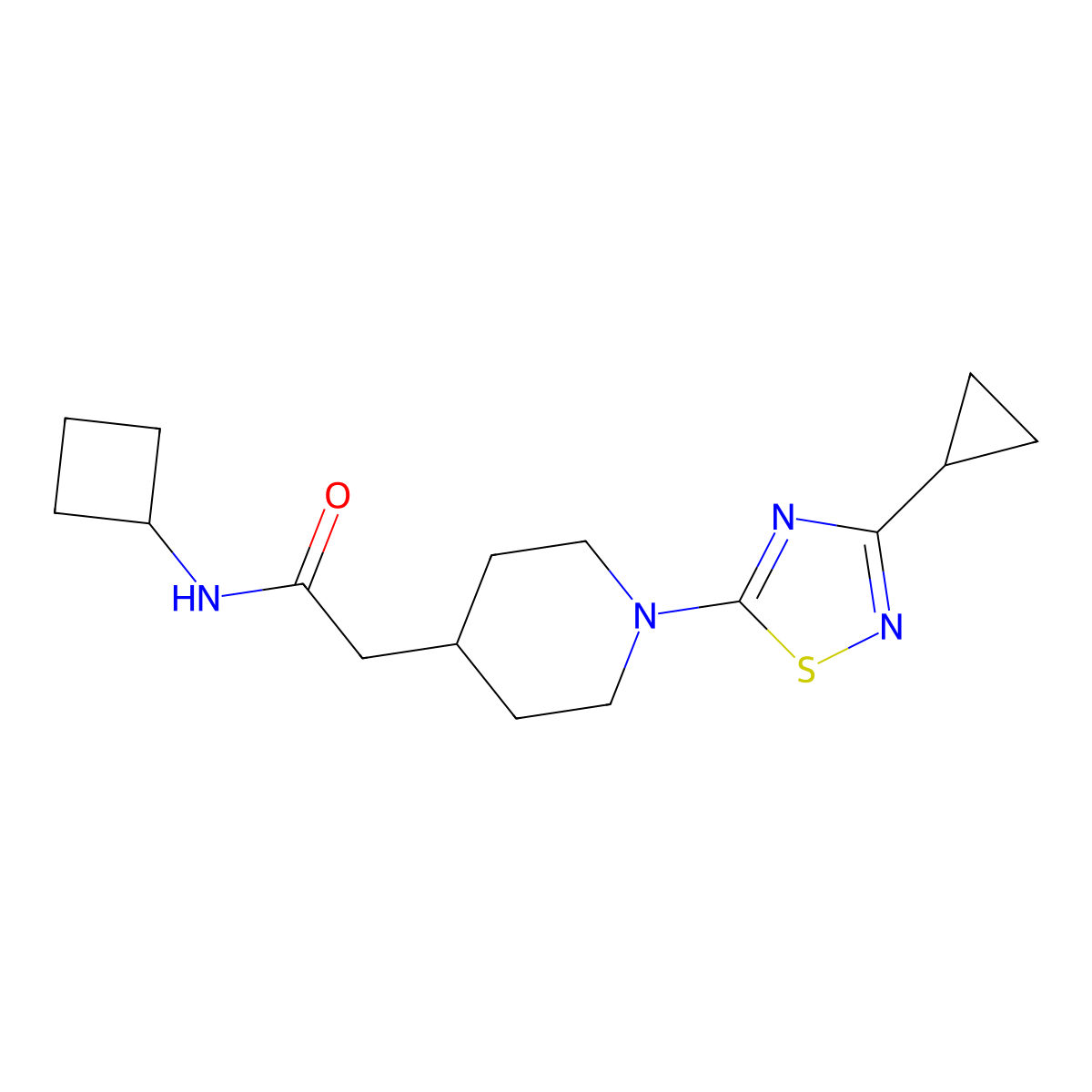 N-cyclobutyl-2-[1-(3-cyclopropyl-1,2,4-thiadiazol-5-yl)piperidin-4-yl]acetamide molecular structure, CAS 3054597-77-9