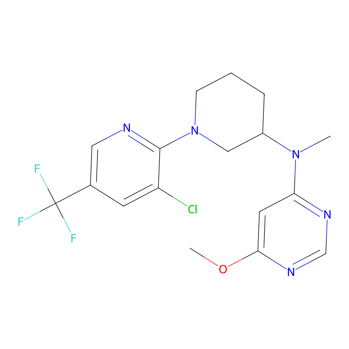 N-{1-[3-chloro-5-(trifluoromethyl)pyridin-2-yl]piperidin-3-yl}-6-methoxy-N-methylpyrimidin-4-amine molecular structure, CAS 3054597-79-1