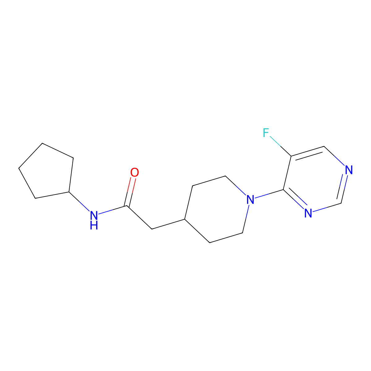 N-cyclopentyl-2-[1-(5-fluoropyrimidin-4-yl)piperidin-4-yl]acetamide molecular structure, CAS 3054597-87-1