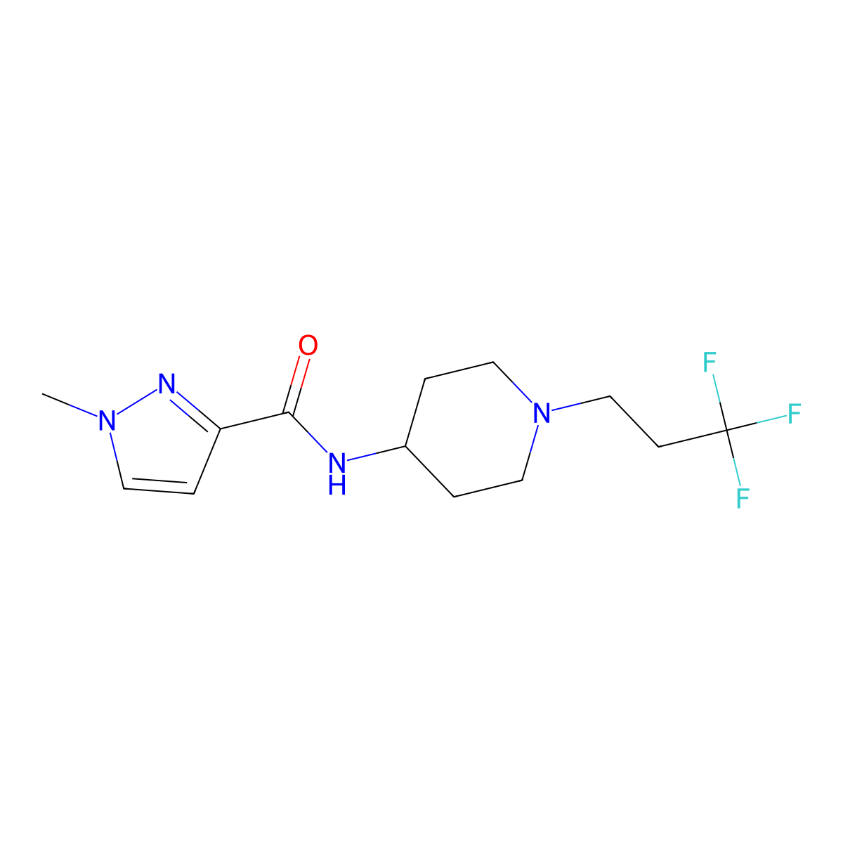 1-methyl-N-[1-(3,3,3-trifluoropropyl)piperidin-4-yl]-1H-pyrazole-3-carboxamide molecular structure, CAS 3054597-90-6