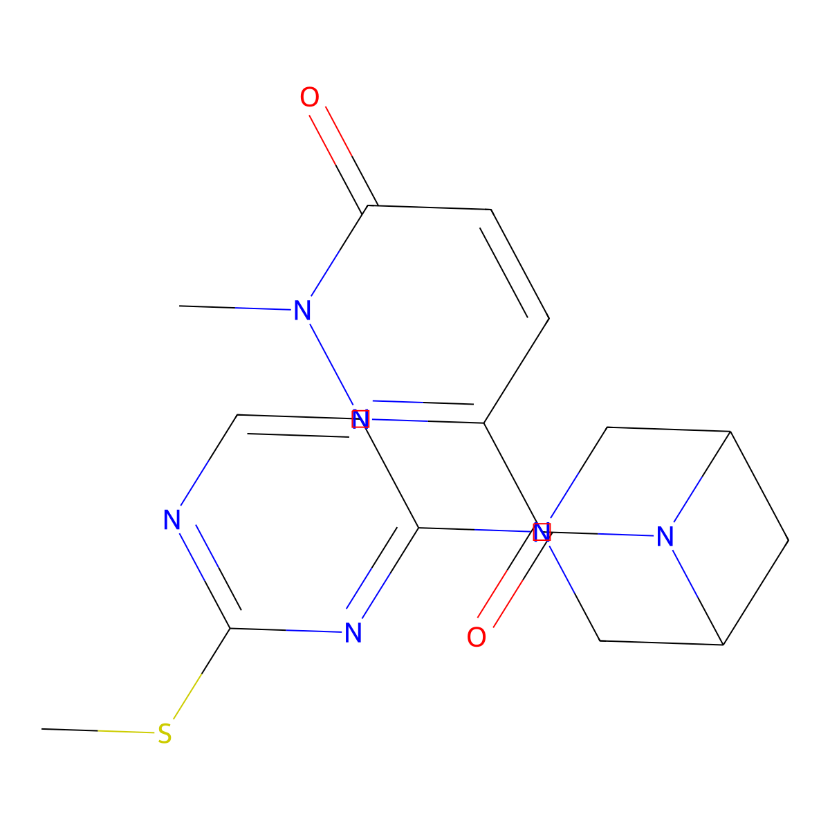 2-Methyl-6-{3-[2-(methylsulfanyl)pyrimidin-4-yl]-3,6-diazabicyclo[3.1.1]heptane-6-carbonyl}-2,3-dihydropyridazin-3-one molecular structure, CAS 3054597-93-9