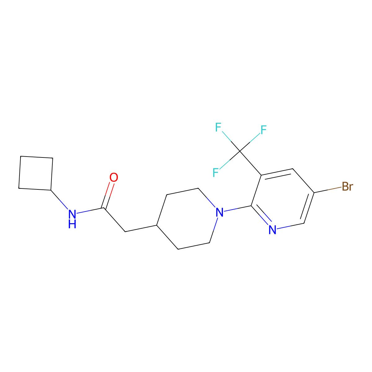 2-{1-[5-bromo-3-(trifluoromethyl)pyridin-2-yl]piperidin-4-yl}-N-cyclobutylacetamide molecular structure, CAS 3054597-94-0