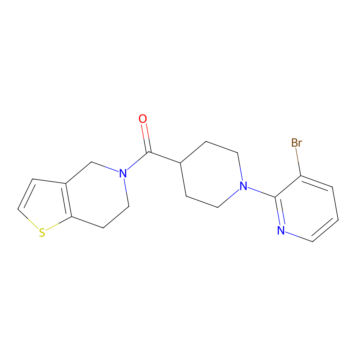 3-bromo-2-(4-{4H,5H,6H,7H-thieno[3,2-c]pyridine-5-carbonyl}piperidin-1-yl)pyridine molecular structure, CAS 3054597-99-5