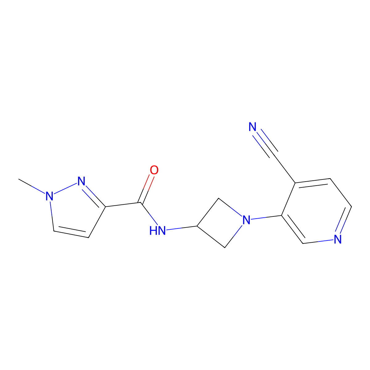 N-[1-(4-cyanopyridin-3-yl)azetidin-3-yl]-1-methyl-1H-pyrazole-3-carboxamide molecular structure, CAS 3054598-00-1