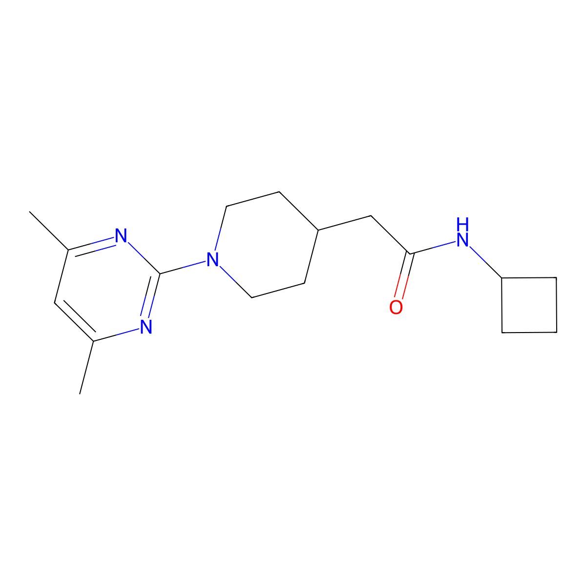 N-cyclobutyl-2-[1-(4,6-dimethylpyrimidin-2-yl)piperidin-4-yl]acetamide molecular structure, CAS 3054598-03-4