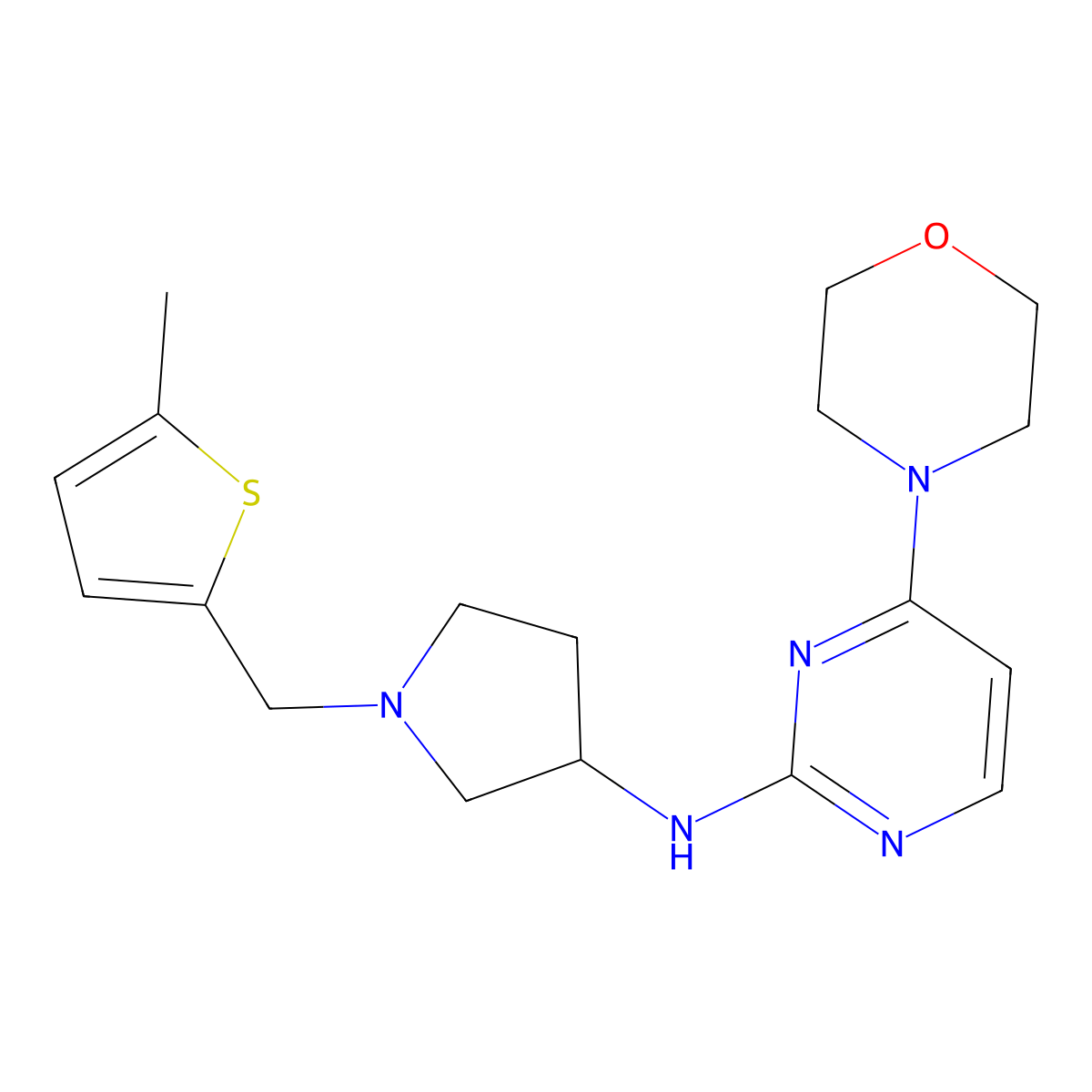 N-{1-[(5-methylthiophen-2-yl)methyl]pyrrolidin-3-yl}-4-(morpholin-4-yl)pyrimidin-2-amine molecular structure, CAS 3054598-07-8