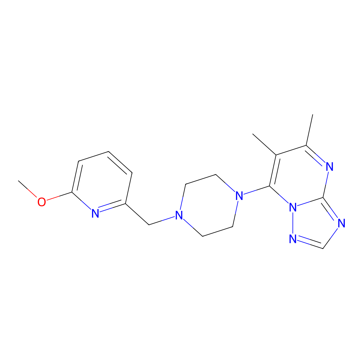 1-{5,6-Dimethyl-[1,2,4]triazolo[1,5-a]pyrimidin-7-yl}-4-[(6-methoxypyridin-2-yl)methyl]piperazine molecular structure, CAS 3054598-10-3