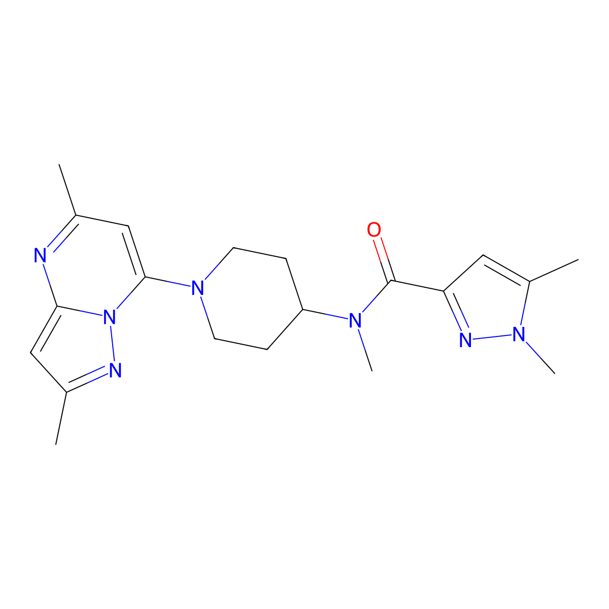 N-(1-{2,5-dimethylpyrazolo[1,5-a]pyrimidin-7-yl}piperidin-4-yl)-N,1,5-trimethyl-1H-pyrazole-3-carboxamide molecular structure, CAS 3054598-16-9