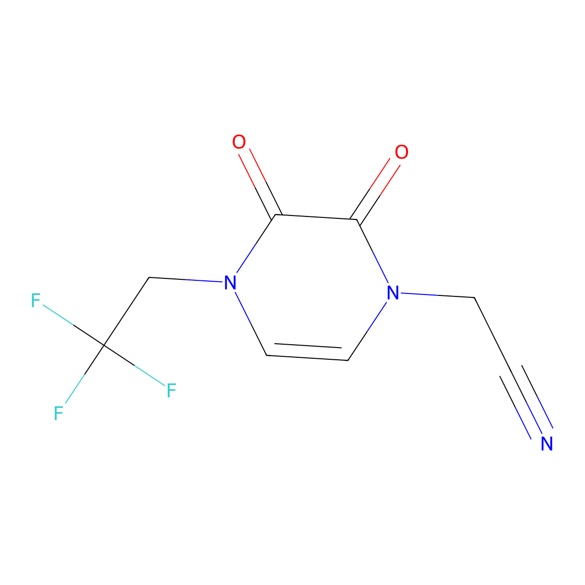 2-[2,3-Dioxo-4-(2,2,2-trifluoroethyl)-1,2,3,4-tetrahydropyrazin-1-yl]acetonitrile molecular structure, CAS 3054598-21-6