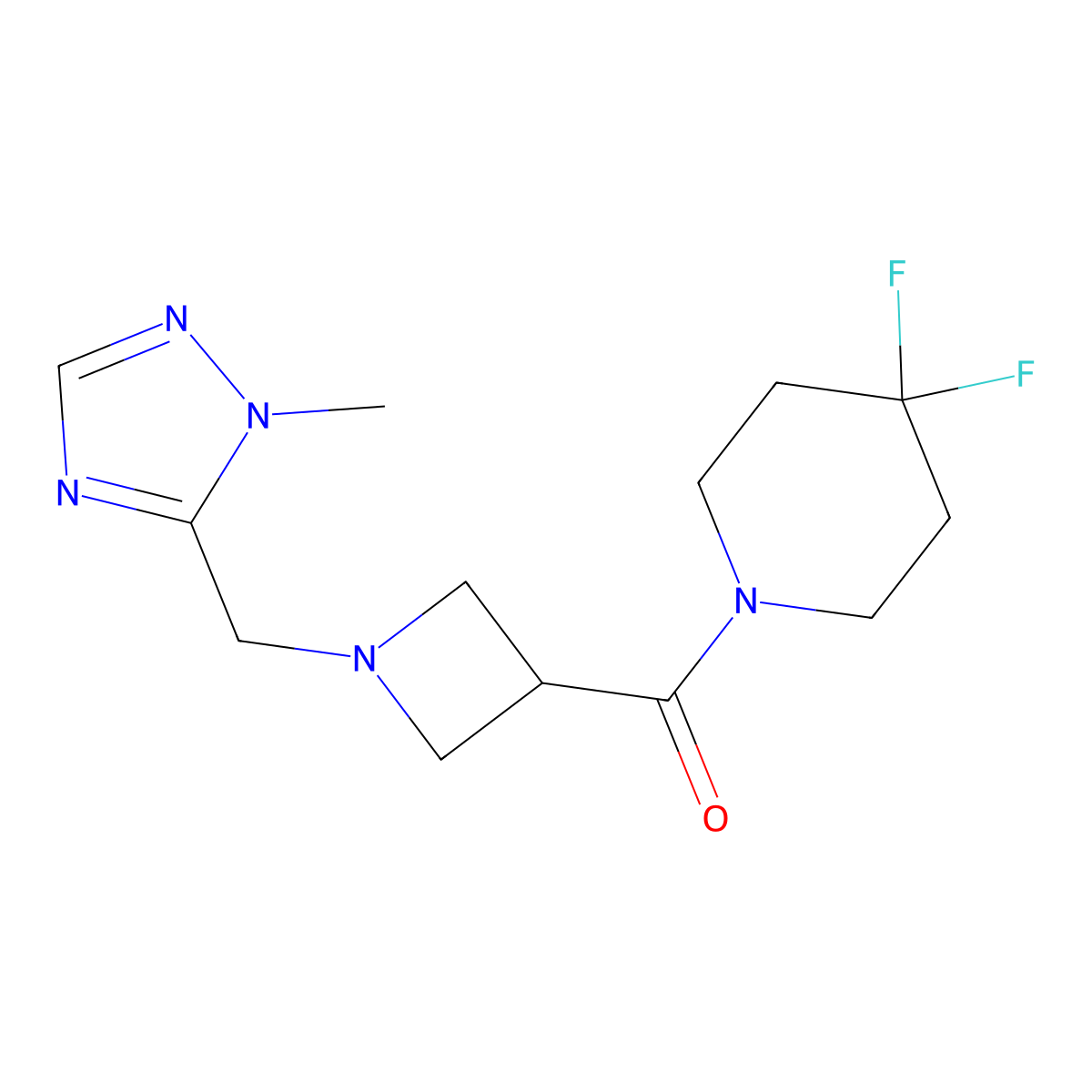 4,4-difluoro-1-{1-[(1-methyl-1H-1,2,4-triazol-5-yl)methyl]azetidine-3-carbonyl}piperidine molecular structure, CAS 3054598-23-8
