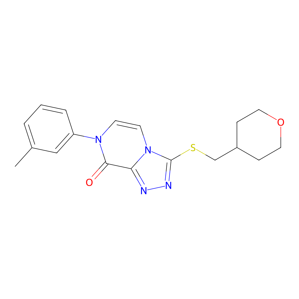 7-(3-methylphenyl)-3-{[(oxan-4-yl)methyl]sulfanyl}-7H,8H-[1,2,4]triazolo[4,3-a]pyrazin-8-one molecular structure, CAS 3054598-25-0