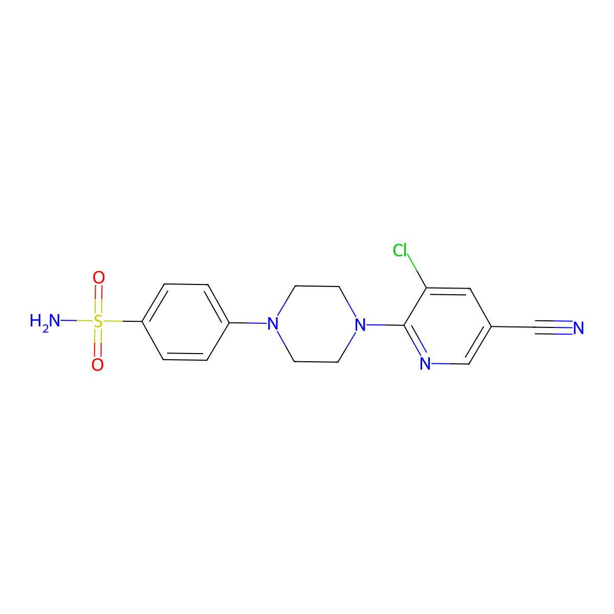 4-[4-(3-Chloro-5-cyanopyridin-2-yl)piperazin-1-yl]benzene-1-sulfonamide molecular structure, CAS 3054598-26-1