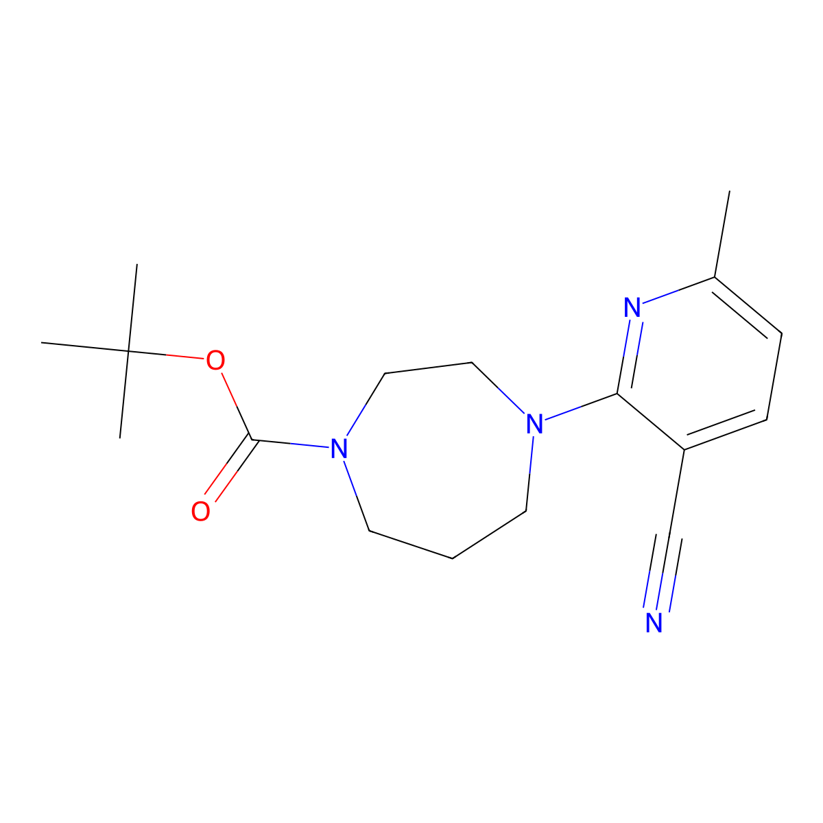 Tert-butyl 4-(3-cyano-6-methylpyridin-2-yl)-1,4-diazepane-1-carboxylate molecular structure, CAS 3054598-28-3