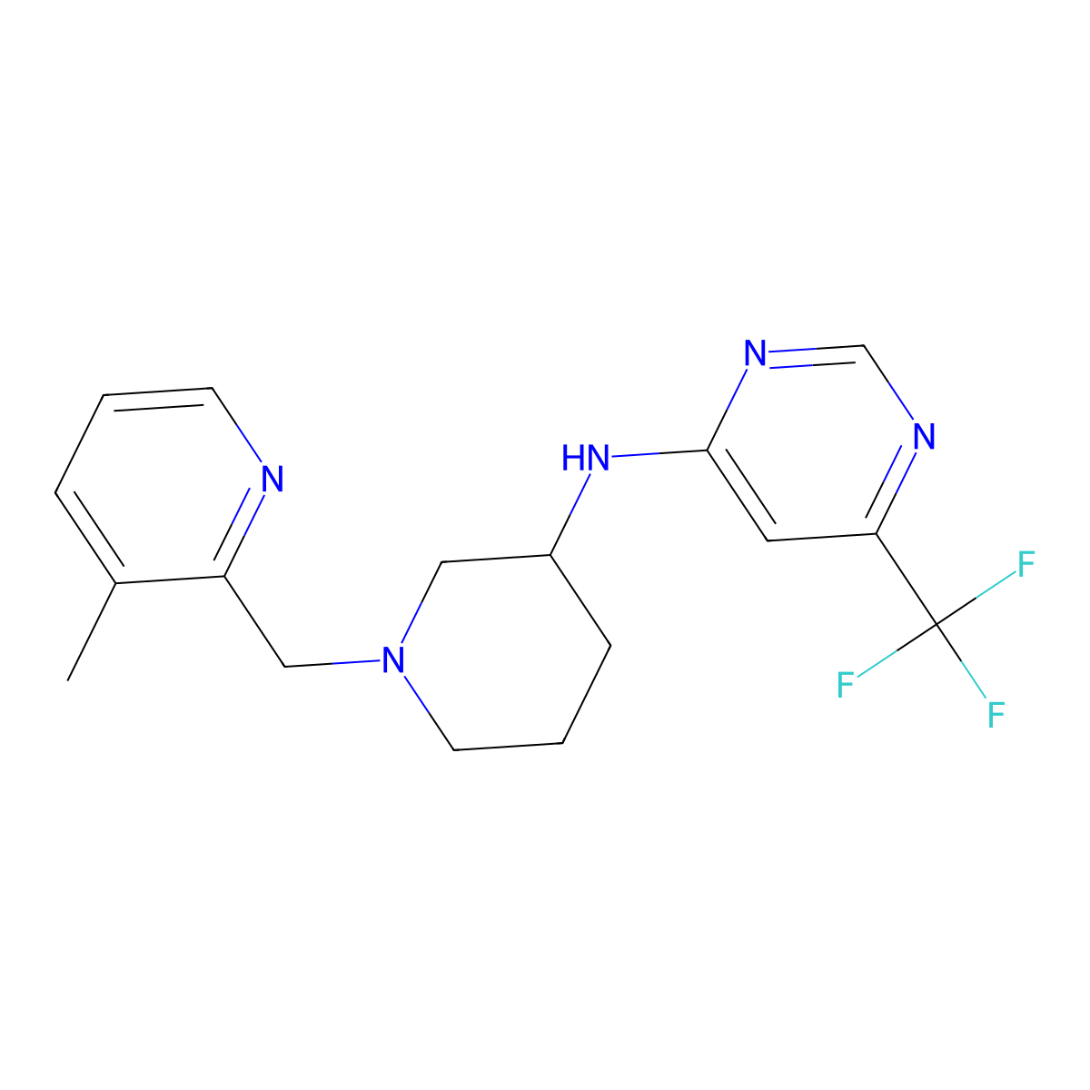 N-{1-[(3-methylpyridin-2-yl)methyl]piperidin-3-yl}-6-(trifluoromethyl)pyrimidin-4-amine molecular structure, CAS 3054598-31-8