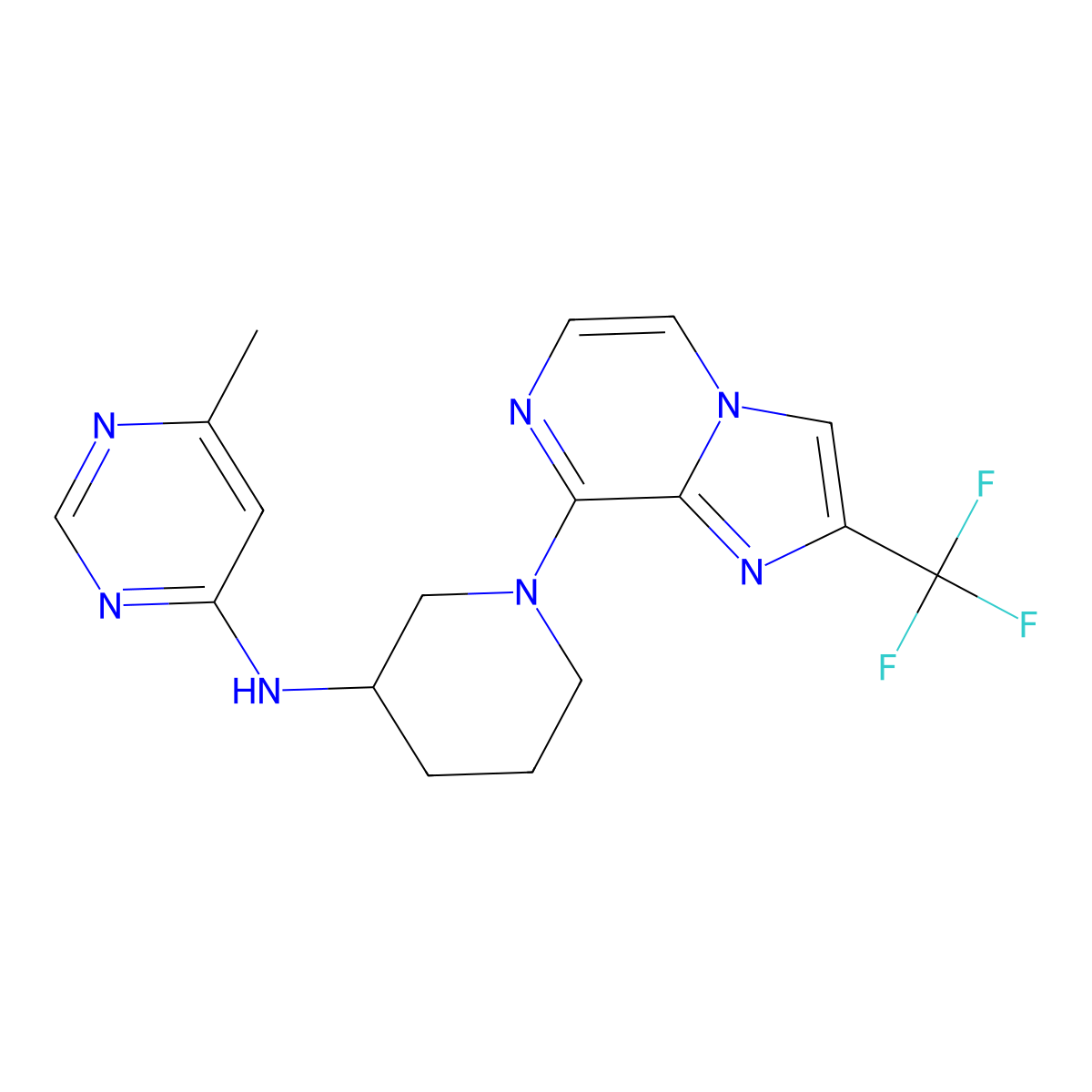 6-methyl-N-{1-[2-(trifluoromethyl)imidazo[1,2-a]pyrazin-8-yl]piperidin-3-yl}pyrimidin-4-amine molecular structure, CAS 3054598-32-9