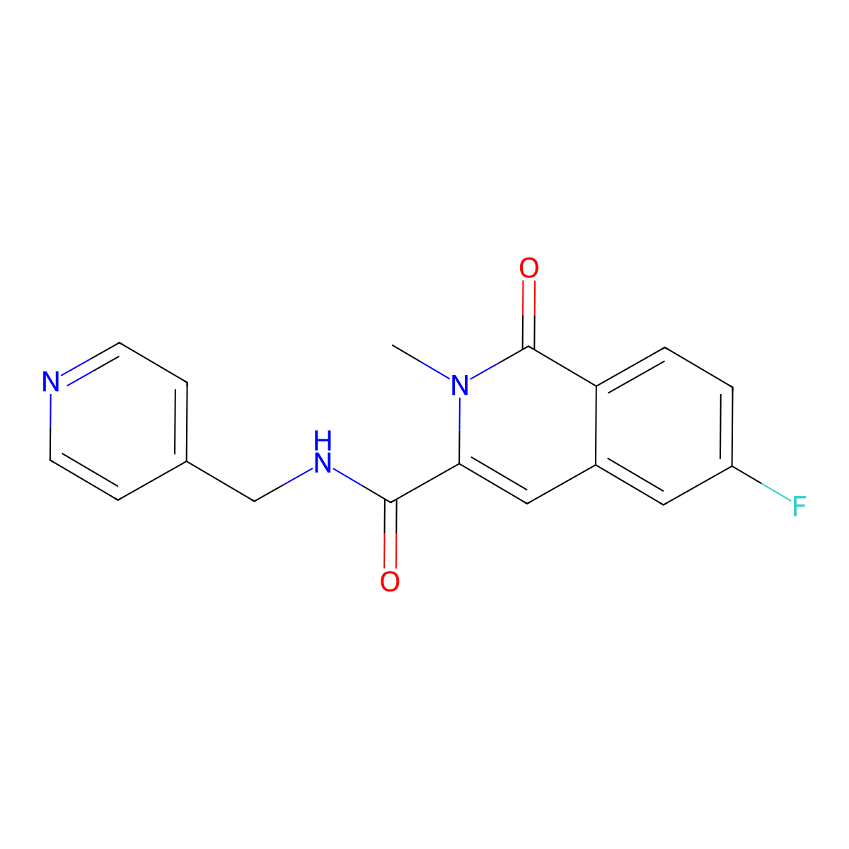 6-fluoro-2-methyl-1-oxo-N-[(pyridin-4-yl)methyl]-1,2-dihydroisoquinoline-3-carboxamide molecular structure, CAS 3054598-34-1