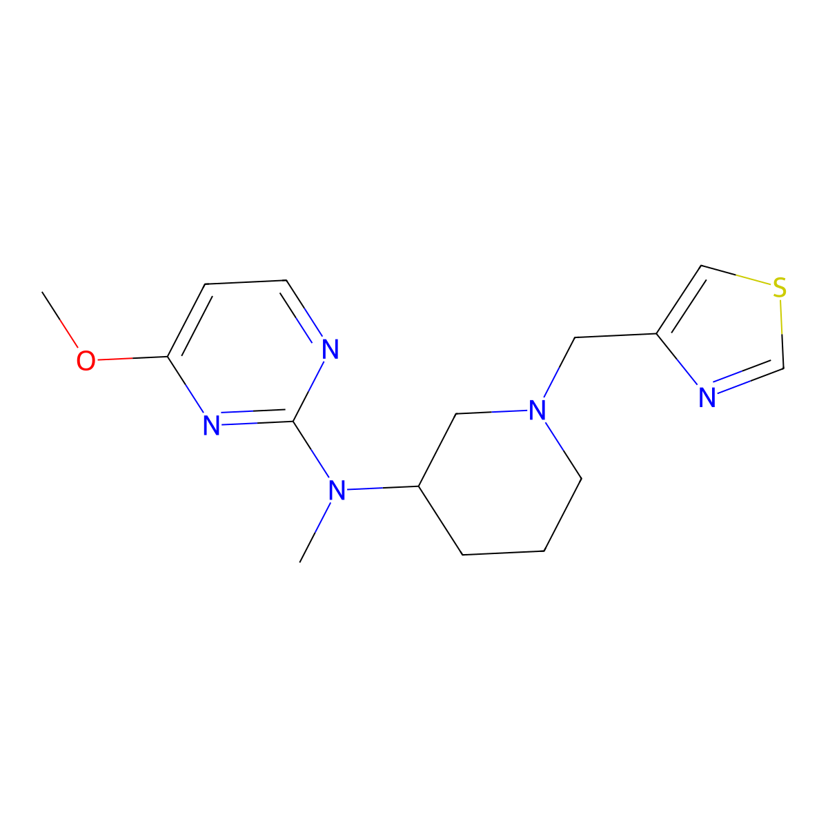 4-methoxy-N-methyl-N-{1-[(1,3-thiazol-4-yl)methyl]piperidin-3-yl}pyrimidin-2-amine molecular structure, CAS 3054598-36-3