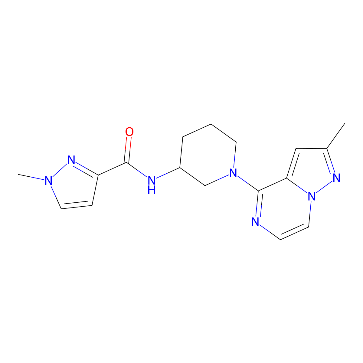 1-methyl-N-(1-{2-methylpyrazolo[1,5-a]pyrazin-4-yl}piperidin-3-yl)-1H-pyrazole-3-carboxamide molecular structure, CAS 3054598-37-4
