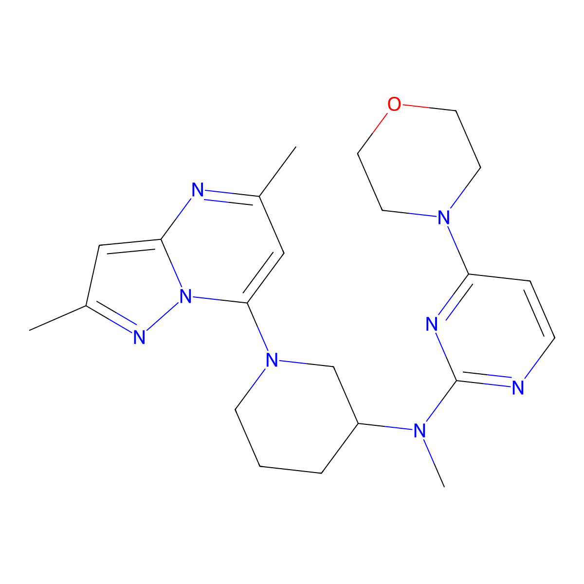 N-(1-{2,5-dimethylpyrazolo[1,5-a]pyrimidin-7-yl}piperidin-3-yl)-N-methyl-4-(morpholin-4-yl)pyrimidin-2-amine molecular structure, CAS 3054598-38-5