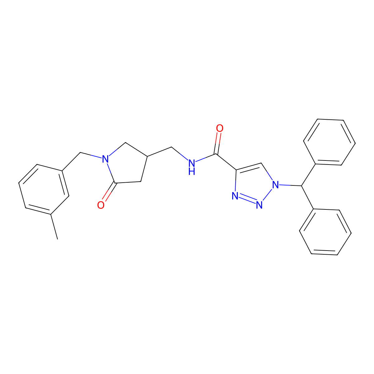 1-(diphenylmethyl)-N-({1-[(3-methylphenyl)methyl]-5-oxopyrrolidin-3-yl}methyl)-1H-1,2,3-triazole-4-carboxamide molecular structure, CAS 3054598-42-1