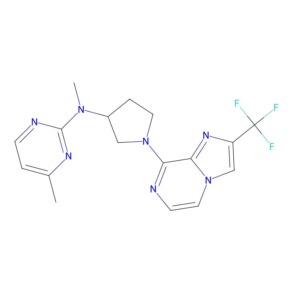 N,4-dimethyl-N-{1-[2-(trifluoromethyl)imidazo[1,2-a]pyrazin-8-yl]pyrrolidin-3-yl}pyrimidin-2-amine molecular structure, CAS 3054598-49-8