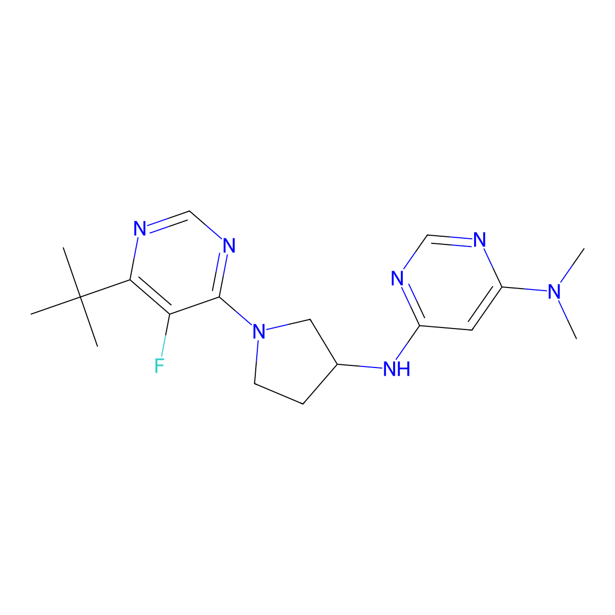 N6-[1-(6-tert-butyl-5-fluoropyrimidin-4-yl)pyrrolidin-3-yl]-N4,N4-dimethylpyrimidine-4,6-diamine molecular structure, CAS 3054598-51-2