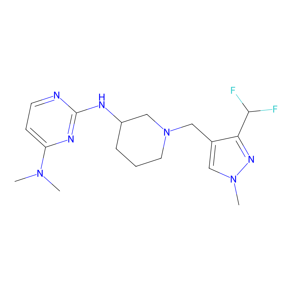 N2-(1-{[3-(difluoromethyl)-1-methyl-1H-pyrazol-4-yl]methyl}piperidin-3-yl)-N4,N4-dimethylpyrimidine-2,4-diamine molecular structure, CAS 3054598-52-3