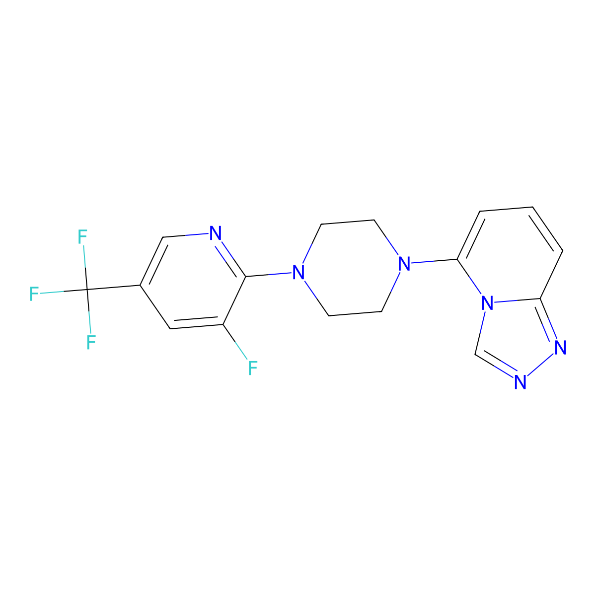 1-[3-Fluoro-5-(trifluoromethyl)pyridin-2-yl]-4-{[1,2,4]triazolo[4,3-a]pyridin-5-yl}piperazine molecular structure, CAS 3054598-54-5