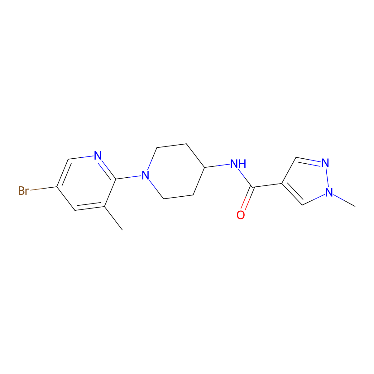 N-[1-(5-bromo-3-methylpyridin-2-yl)piperidin-4-yl]-1-methyl-1H-pyrazole-4-carboxamide molecular structure, CAS 3054598-55-6