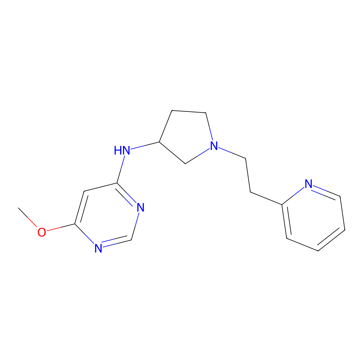 6-methoxy-N-{1-[2-(pyridin-2-yl)ethyl]pyrrolidin-3-yl}pyrimidin-4-amine molecular structure, CAS 3054598-57-8