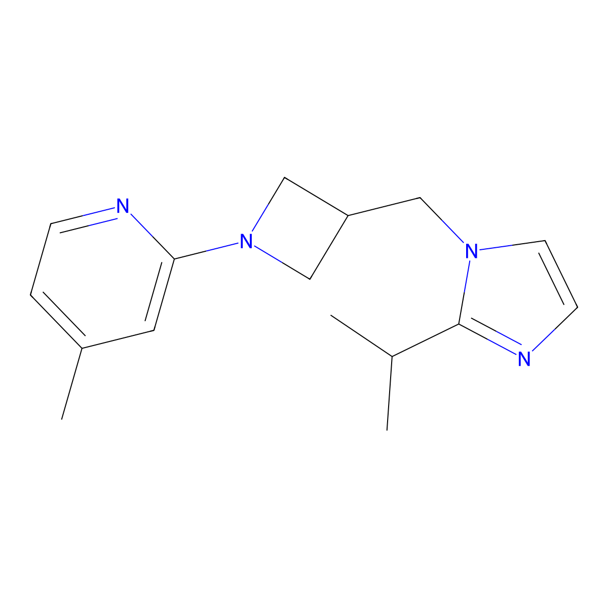 4-methyl-2-(3-{[2-(propan-2-yl)-1H-imidazol-1-yl]methyl}azetidin-1-yl)pyridine molecular structure, CAS 3054598-58-9