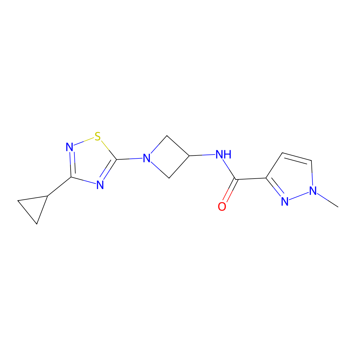 N-[1-(3-cyclopropyl-1,2,4-thiadiazol-5-yl)azetidin-3-yl]-1-methyl-1H-pyrazole-3-carboxamide molecular structure, CAS 3054598-60-3
