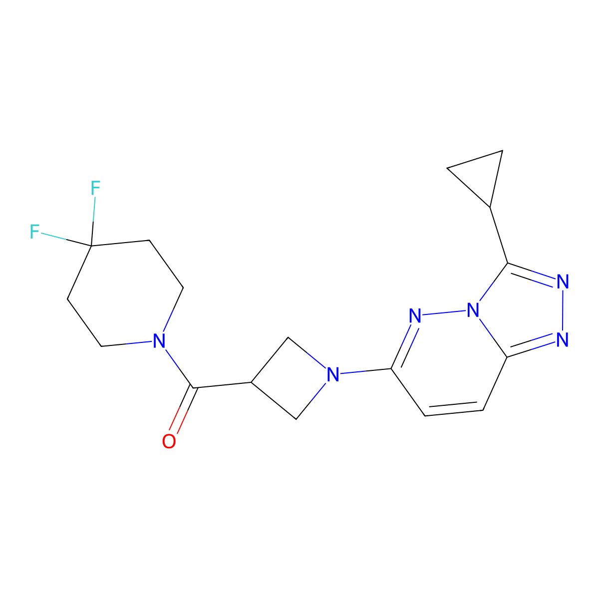 1-(1-{3-Cyclopropyl-[1,2,4]triazolo[4,3-b]pyridazin-6-yl}azetidine-3-carbonyl)-4,4-difluoropiperidine molecular structure, CAS 3054598-61-4