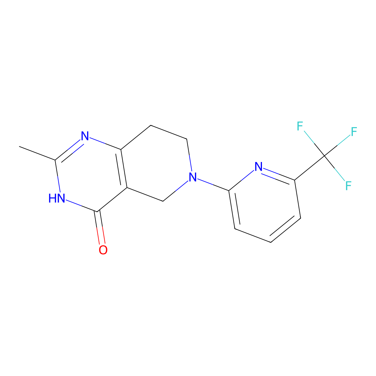 2-methyl-6-[6-(trifluoromethyl)pyridin-2-yl]-3H,4H,5H,6H,7H,8H-pyrido[4,3-d]pyrimidin-4-one molecular structure, CAS 3054598-63-6
