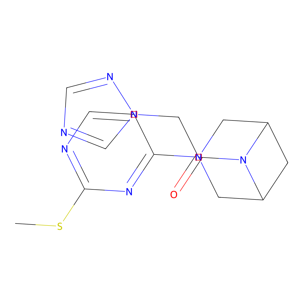 1-{3-[2-(methylsulfanyl)pyrimidin-4-yl]-3,6-diazabicyclo[3.1.1]heptan-6-yl}-2-(1H-1,2,4-triazol-1-yl)ethan-1-one molecular structure, CAS 3054598-66-9