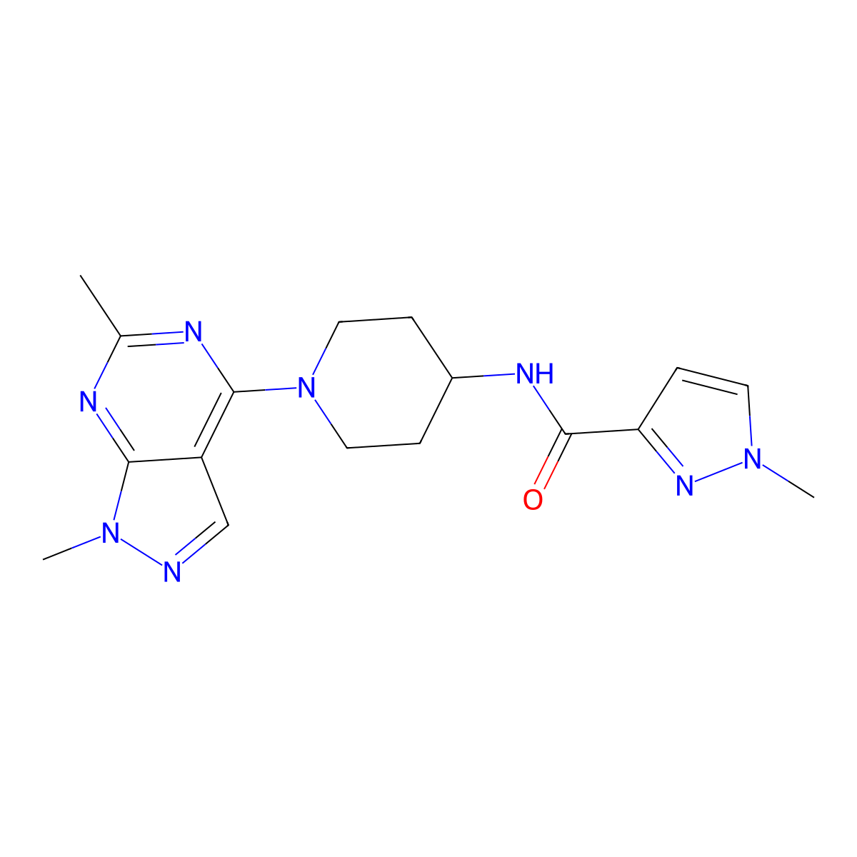N-(1-{1,6-dimethyl-1H-pyrazolo[3,4-d]pyrimidin-4-yl}piperidin-4-yl)-1-methyl-1H-pyrazole-3-carboxamide molecular structure, CAS 3054598-67-0
