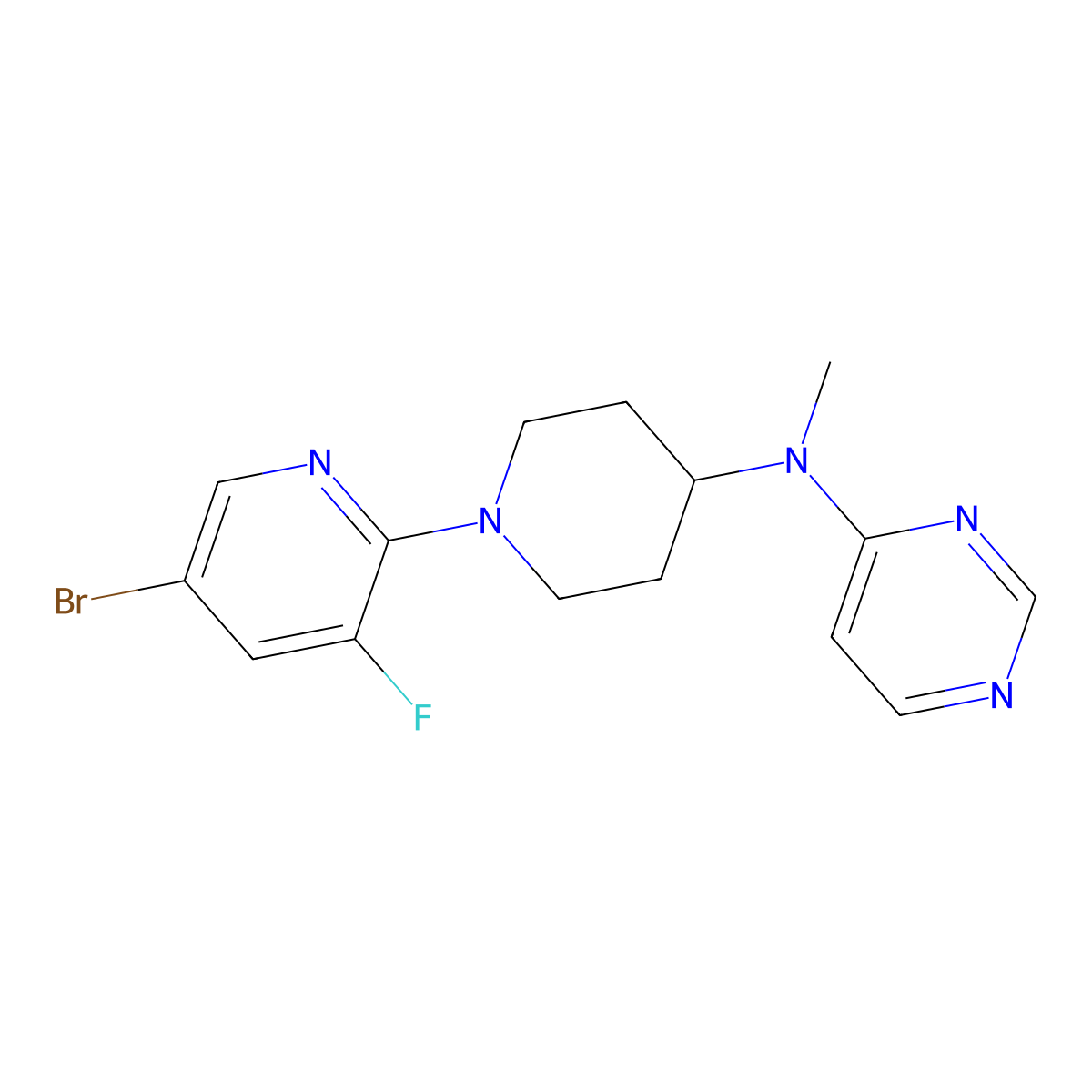 N-[1-(5-bromo-3-fluoropyridin-2-yl)piperidin-4-yl]-N-methylpyrimidin-4-amine molecular structure, CAS 3054598-68-1